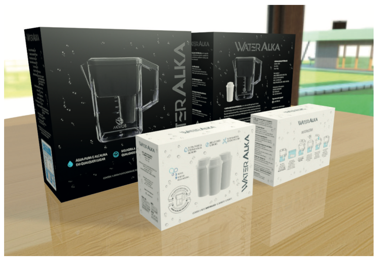Wateralka product packaging and printed brand materials 1