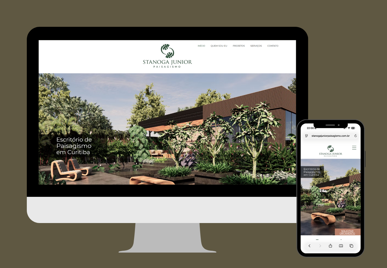 Stanoga Júnior landscaping website shown on desktop and mobile 1